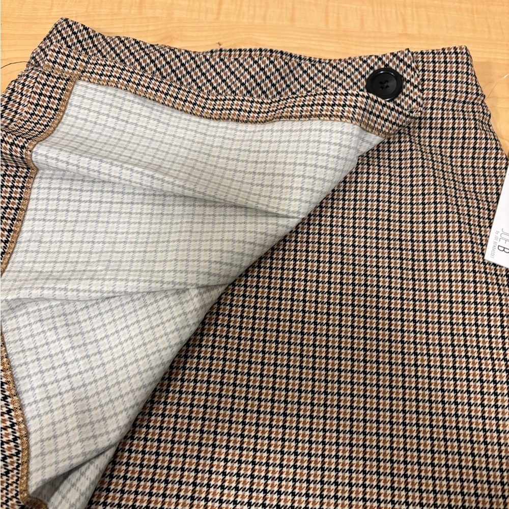 NWT Joe B by Joe Benbasset Tan Black Houndstooth Pleated Mini Skirt Size Small - Picture 4 of 9